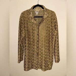 Diane Von Furstenberg Vintage Lagenlook Artsy Collared Button Up Tunic Shirt L